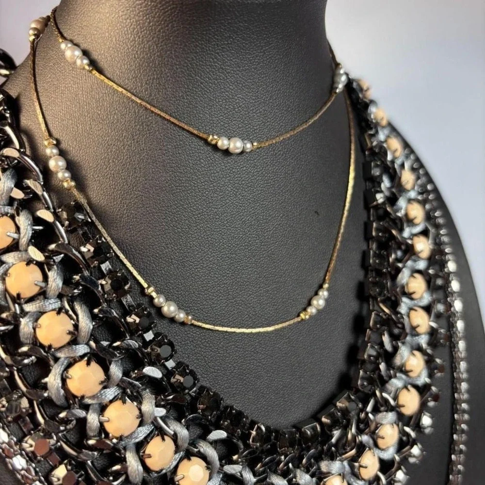 Goth Glam Necklace Lot Maximalist Extra‎ Long Beaded Tassel